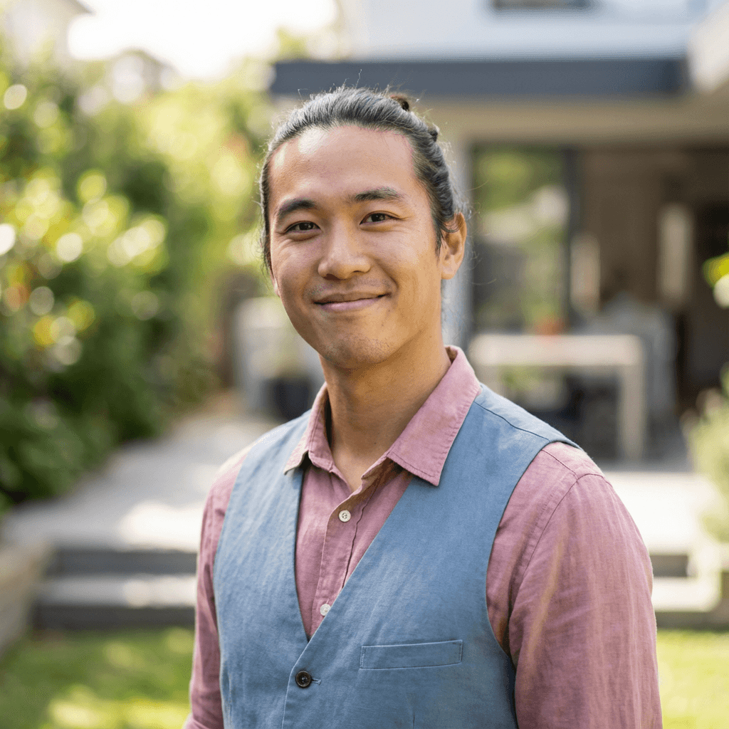 Male resident in his mid 30s, East Asian, professional business casual